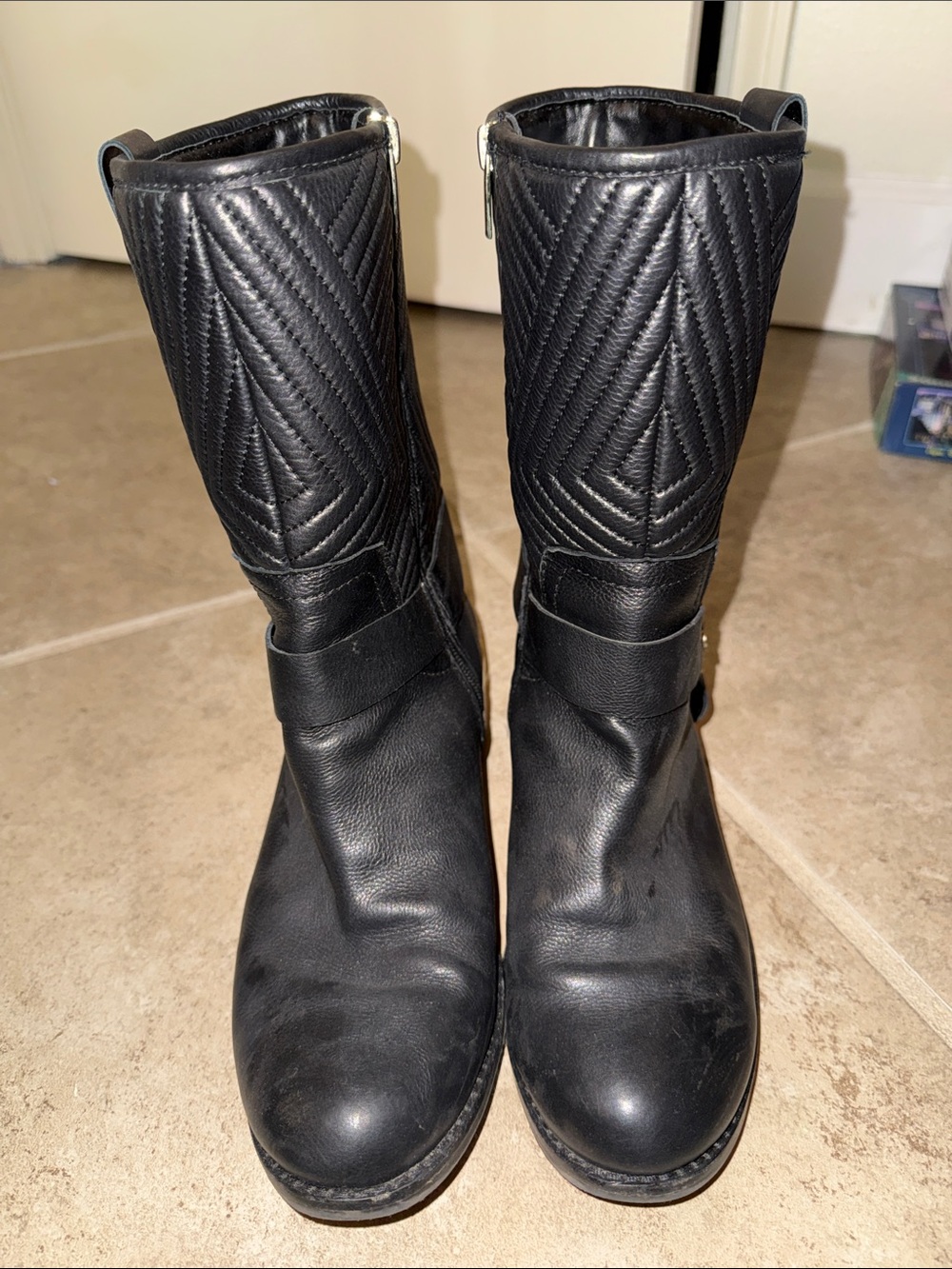 Vince Camuto Black Quilted Leather Ankle Boots